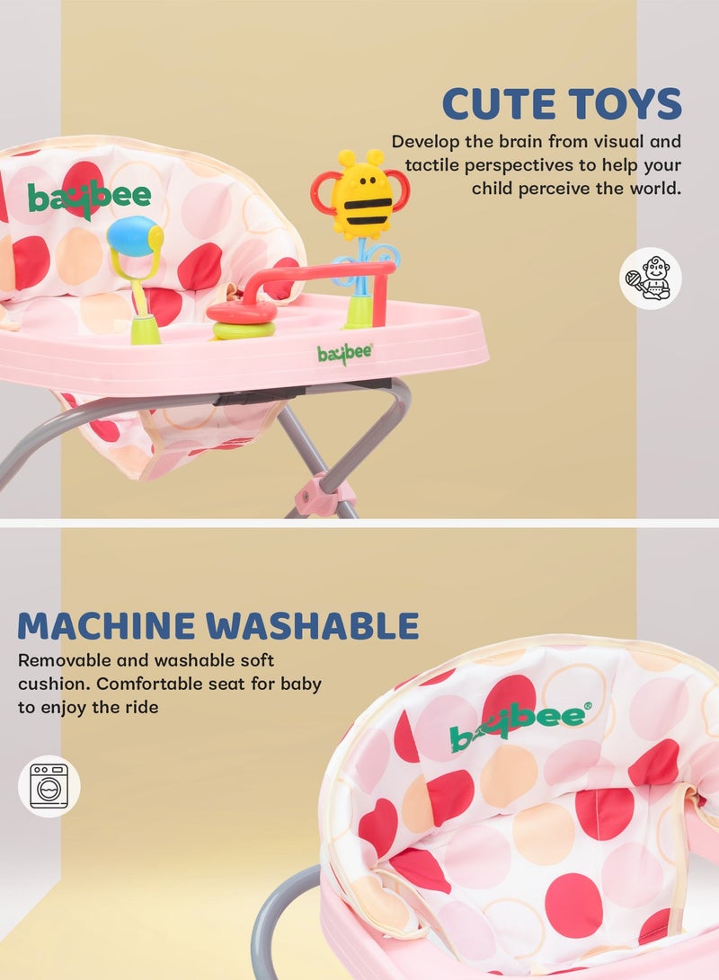 BAYBEE Baby Walker for Kids, Foldable Kids Walker with 3 Position Adjustable Height & Musical Toy Bar Activity Walker for Toddlers, Kids Walker for Baby Boy Girl 6 to 18 Months Pink - Image 3