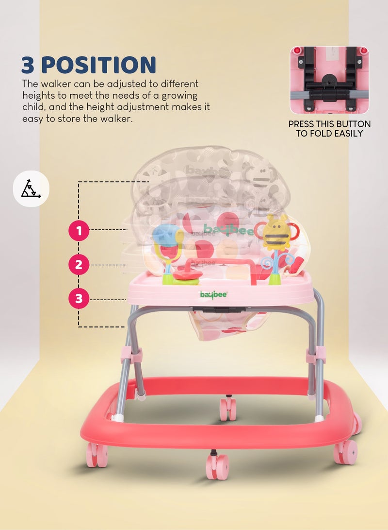 BAYBEE Baby Walker for Kids, Foldable Kids Walker with 3 Position Adjustable Height & Musical Toy Bar Activity Walker for Toddlers, Kids Walker for Baby Boy Girl 6 to 18 Months Pink - Image 2