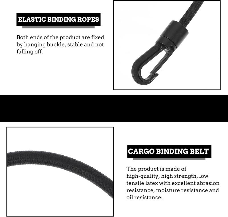 6pcs Black Elastic Cargo Binding Straps with Hooks, Heavy Duty Fastening Belts for Luggage, Bike and Tent Storage, Sturdy Elastic Cord Tie-Downs for Outdoor and Travel Use - Image 3