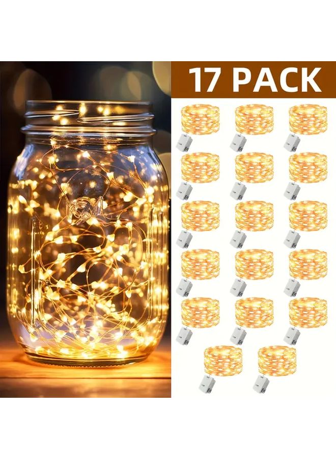 17 حزمة 39 مصباح LED أصفر دافئ بطول 37 بوصة، أضواء سلسلة تعمل بالبطارية، 3 أوضاع إضاءة زخرفية - Image 1