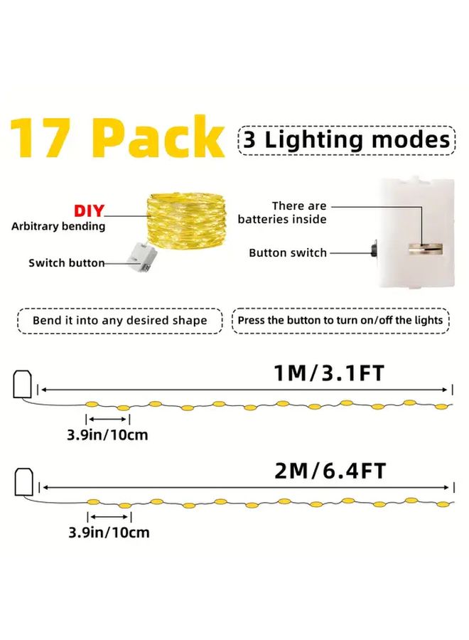 17 حزمة 39 مصباح LED أصفر دافئ بطول 37 بوصة، أضواء سلسلة تعمل بالبطارية، 3 أوضاع إضاءة زخرفية - Image 3