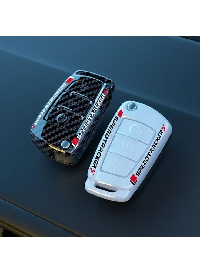 White Carbon Fiber Key Fob Case Cover Compatible With Multiple Models - Image 1