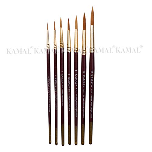 KAMAL Round Artist Quality Painting Brush Golden Taklon / Synthetic Hair Handmade Quality (Maroon/Golden Handle ) - Image 2