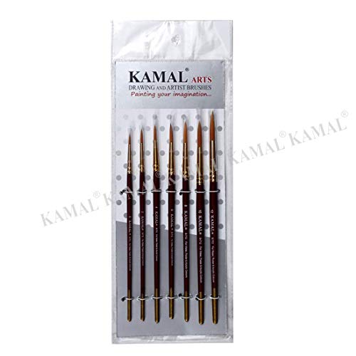 KAMAL Round Artist Quality Painting Brush Golden Taklon / Synthetic Hair Handmade Quality (Maroon/Golden Handle ) - Image 5