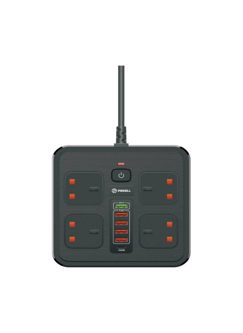 بايسيل مشترك كهربائي متعدد الاستخدامات بطول 3 أمتار، بجهد عالي يصل إلى 3000 واط. مزود بمؤقت، و4 منافذ طاقة، و5 منافذ USB، ومنفذ طاقة من النوع C بقوة 38 واط مع مفتاح تشغيل/إيقاف. يبلغ طول الكابل 3 أمتار. - Image 3