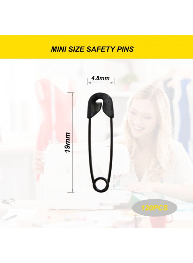 keepsweat Black Safety Pins,Small Safety Pins for Clothes,19mm/0.75 Inch Metal Mini Saftey Pin Bulk for Art Crafting Sewing Jewelry Making (120Pcs/Box) - Image 1