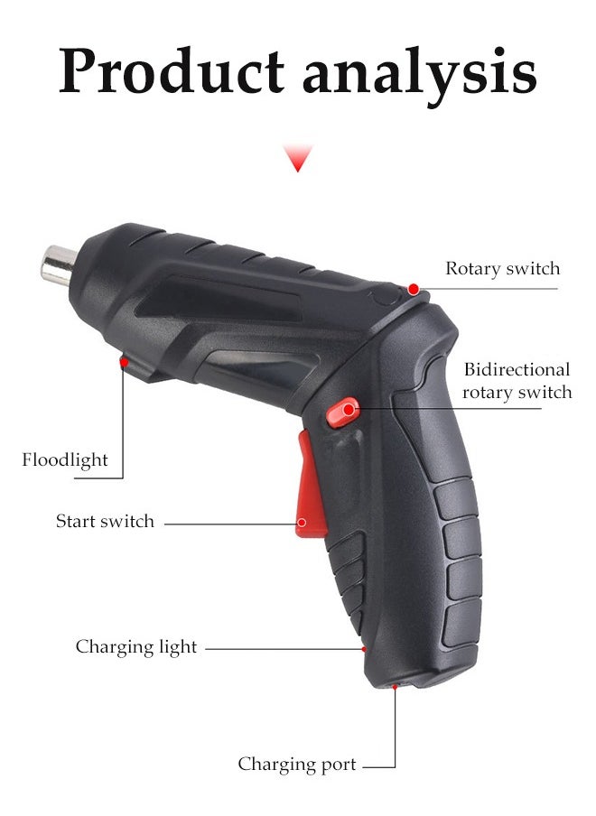 DUNISO - 47Pcs Cordless Screwdriver Set, Electric Screwdriver Set, USB Rechargeable Screwdriver, Rotatable, Built In Led Light, With Toolbox, Used For DIY Home Decoration Craft Car Structure Maintenance - Image 1