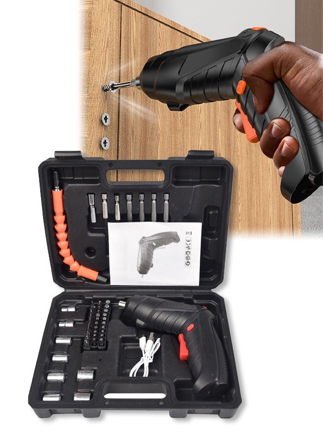 DUNISO مجموعة مفكات كهربائية بدون سلك 47 قطعة، مجموعة مفكات كهربائية، مفك قابل لإعادة الشحن عبر USB، دوار، مع ضوء LED مدمج، مع صندوق أدوات، يستخدم لتزيين المنزل DIY وصيانة هيكل السيارة. - Image 1