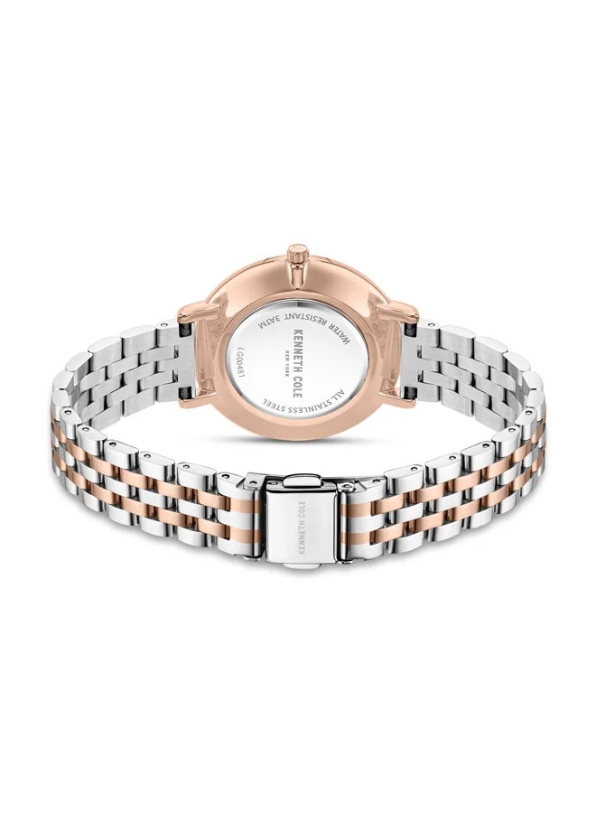 Kenneth Cole New York 34mm Analog Women's Watch with Silver-Rose Gold Stainless Steel Bracelet