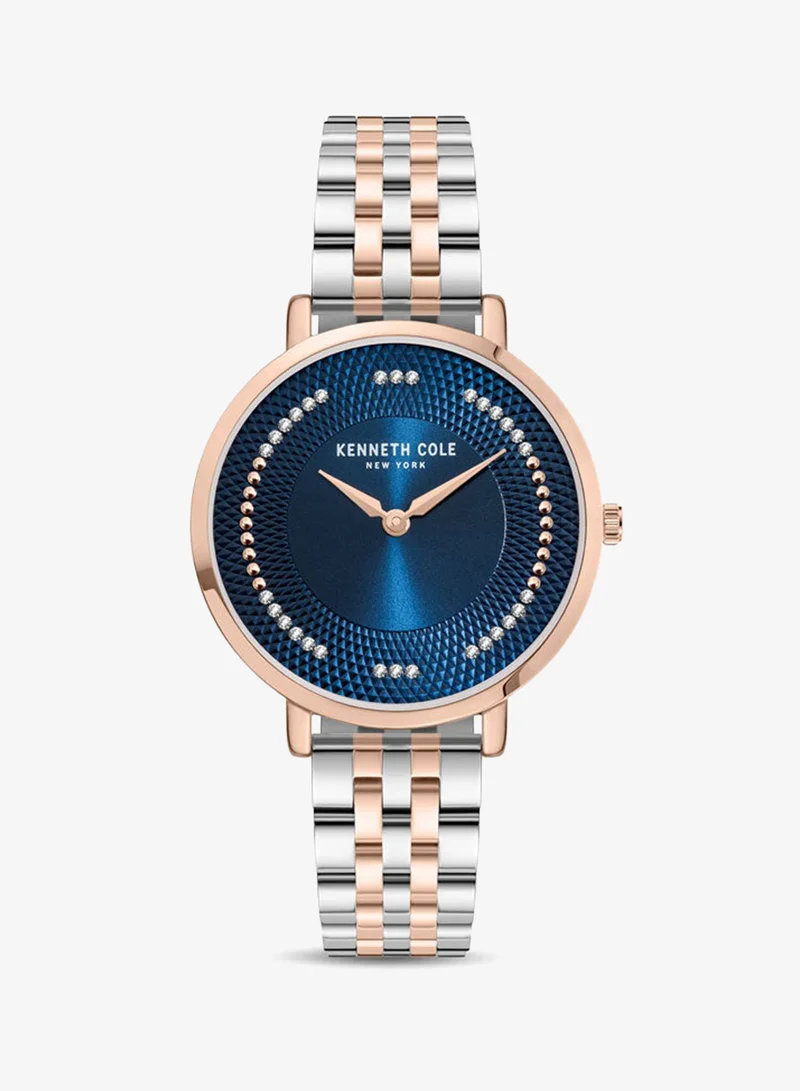 Kenneth Cole New York Blue Dial Silver-Rose Gold Stainless Steel Bracelet Analog Watch for Women 34mm