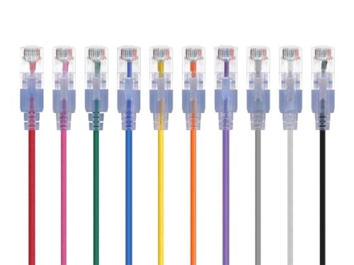 Monoprice Cat6A Ethernet Patch Cable 10Pack Snagless RJ45 550Mhz 10G UTP Pure Bare Copper Wire 30AWG 05 Feet 10Color SlimRun Series - Image 1
