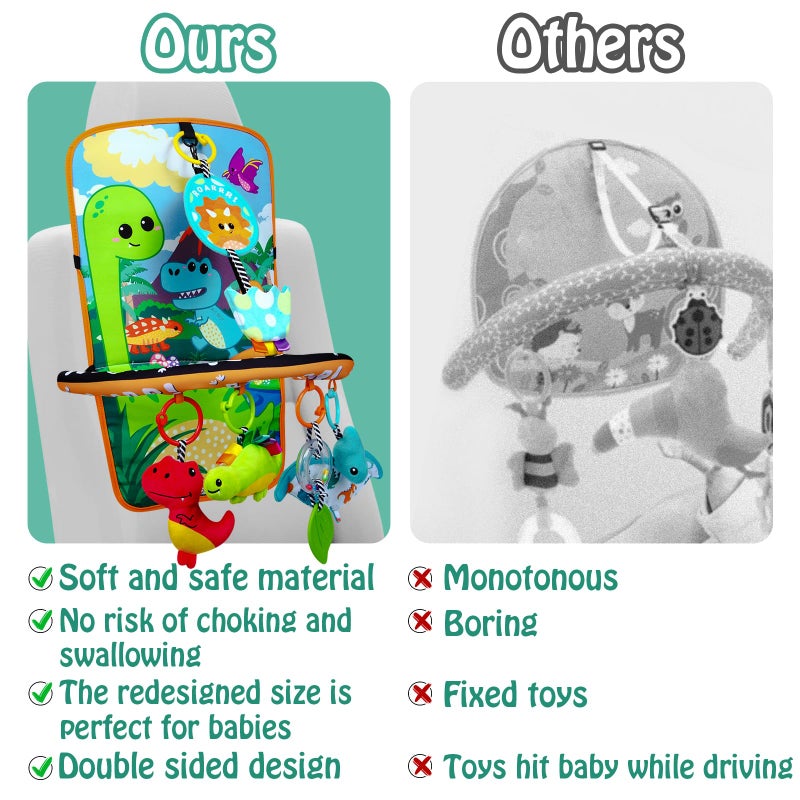Innofans Baby Car Seat Dinosaurs Toys - Kick and Play Double Sided Infant Car Seat Toys with Plush Toys, Mirror, Teether for Baby, Babys Travel Activities, Christmas Birthday Gifts Newborn Infant Toys - Image 5