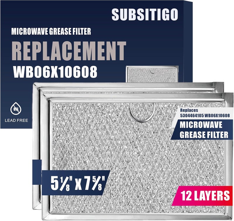 SUBSTIGO WB06X10608 Microwave Vent Filter for Frigidaire Microwave Filter Replacement 5304464105 for GE Frigidaire Gallery Microwave Range Hood Filter 5.12" x 7.64" 12 Layers Aluminum Mesh 2 Packs - Image 1