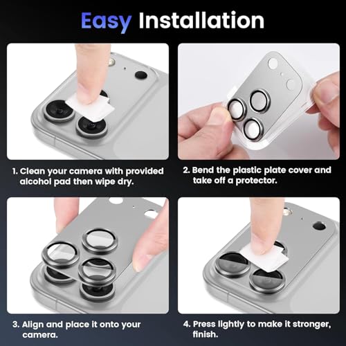 CASENED Camera Lens Protector Tempered Glass for iPhone 17 Pro - Alloy Metal Cover with Tempered Glass - Scratch Resistant, Easy Installation (1, Grey, iPhone 17 Pro) - Image 4