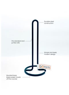 Beram Tissue Stand for Kitchen, Standing Natural Stainless Steel Black Paper Towel Holder, Non Slip Base, Aesthetic Counter Top Accessory, Vertical Roll Stand  - Image 4