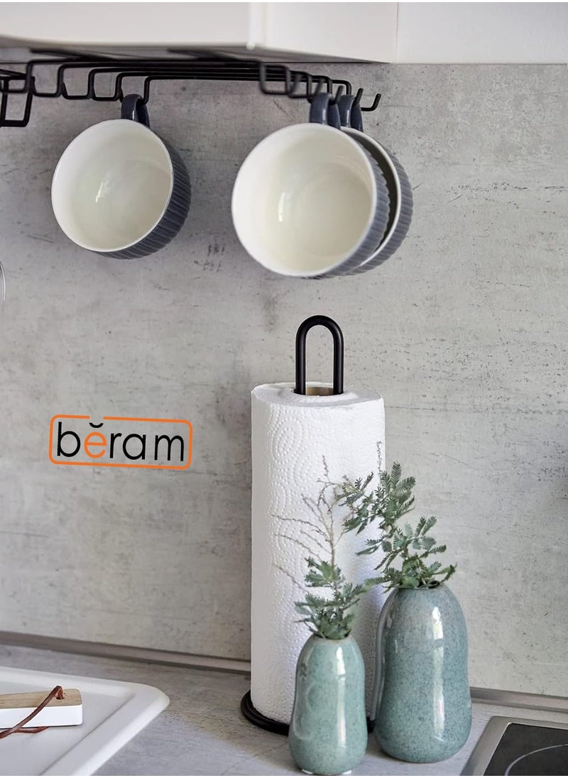 Beram - Tissue Stand for Kitchen, Standing Natural Stainless Steel Black Paper Towel Holder, Non Slip Base, Aesthetic Counter Top Accessory, Vertical Roll Stand - Image 1
