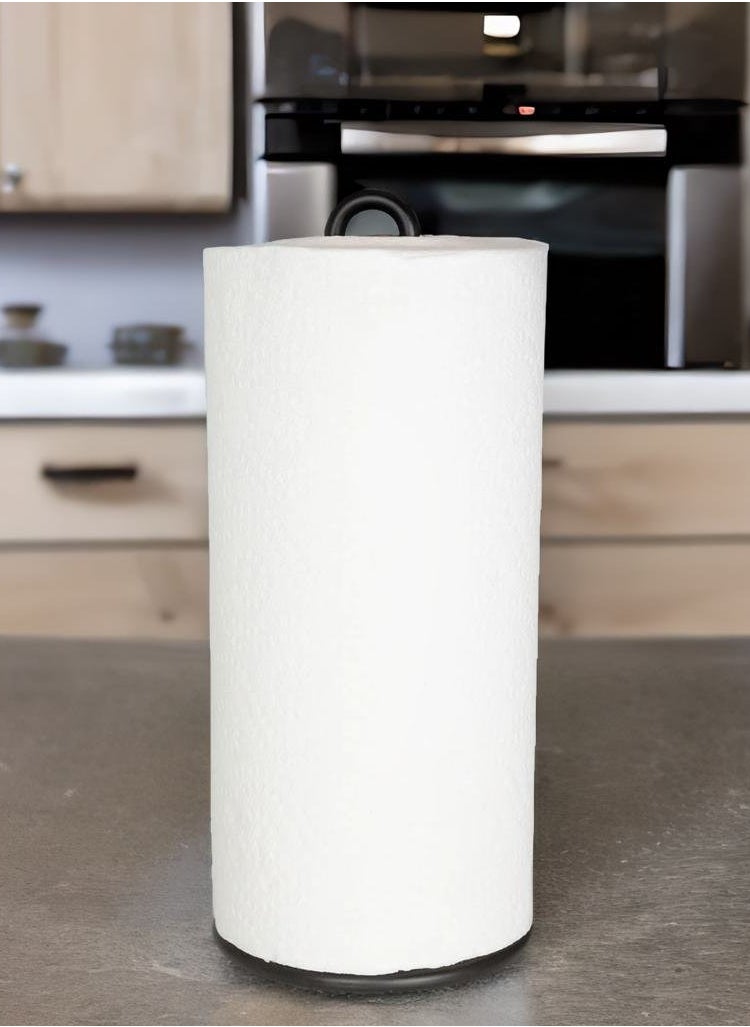 Beram - Tissue Stand for Kitchen, Standing Natural Stainless Steel Black Paper Towel Holder, Non Slip Base, Aesthetic Counter Top Accessory, Vertical Roll Stand - Image 1