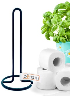 Beram Tissue Stand for Kitchen, Standing Natural Stainless Steel Black Paper Towel Holder, Non Slip Base, Aesthetic Counter Top Accessory, Vertical Roll Stand  - Image 1