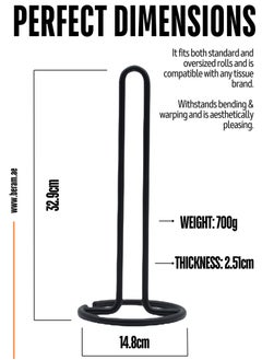 Beram Tissue Stand for Kitchen, Standing Natural Stainless Steel Black Paper Towel Holder, Non Slip Base, Aesthetic Counter Top Accessory, Vertical Roll Stand  - Image 2
