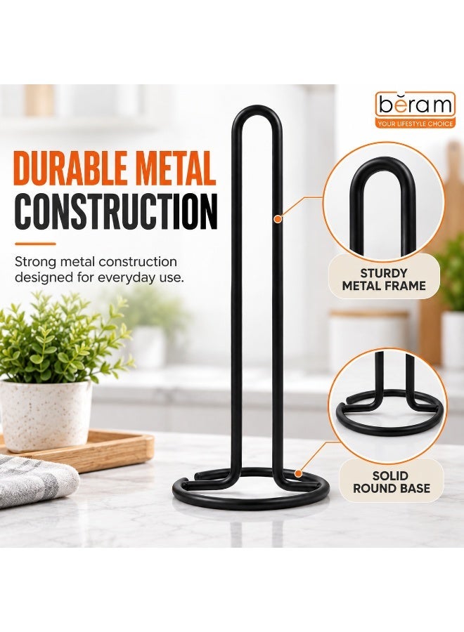 BERAM Kitchen Paper Towel Stand, Black Iron Tissue Holder for Countertop, Vertical Roll Holder with Elevated Base, Modern Rack for Homes & Hotels - Image 4