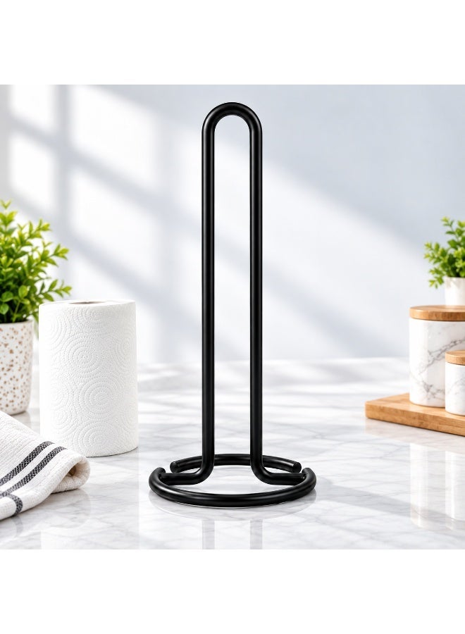 BERAM Kitchen Paper Towel Stand, Black Iron Tissue Holder for Countertop, Vertical Roll Holder with Elevated Base, Modern Rack for Homes & Hotels - Image 1
