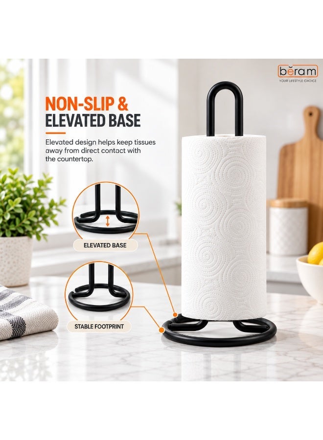BERAM Kitchen Paper Towel Stand, Black Iron Tissue Holder for Countertop, Vertical Roll Holder with Elevated Base, Modern Rack for Homes & Hotels - Image 3