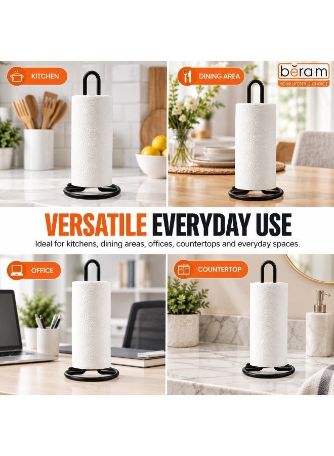 BERAM Kitchen Paper Towel Stand, Black Iron Tissue Holder for Countertop, Vertical Roll Holder with Elevated Base, Modern Rack for Homes & Hotels - Image 5
