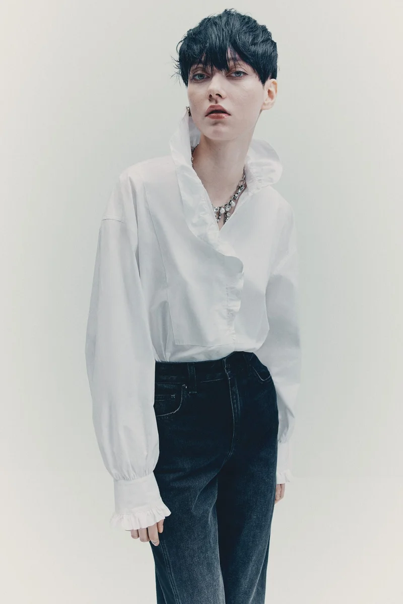 H&M Frill-trimmed cotton shirt