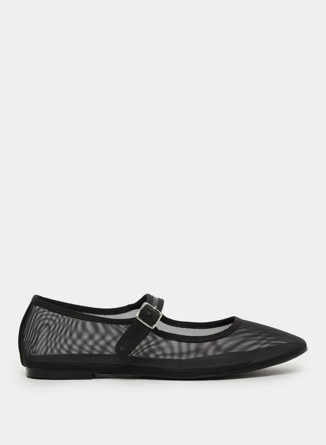 ستايلي Styli Plain Pointed Toe Buckle Strap Ballerina Shoes