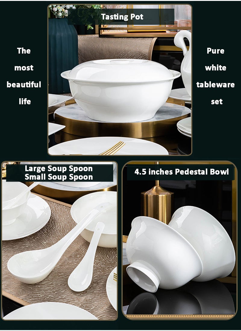 EzzySo 14 Pieces Dinner Set Ceramic Dinnerware Set 6 Bowls and 1 Plate Combination Tableware Set Pure White Soup Set Cookware for 6 People Home Festive Kitchen Use and Gifting  - Image 3