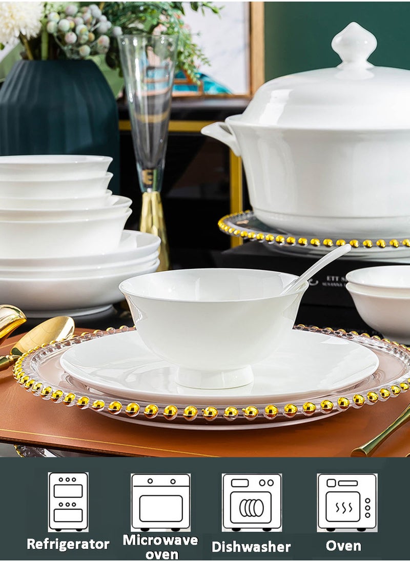 EzzySo 14 Pieces Dinner Set Ceramic Dinnerware Set 6 Bowls and 1 Plate Combination Tableware Set Pure White Soup Set Cookware for 6 People Home Festive Kitchen Use and Gifting  - Image 4