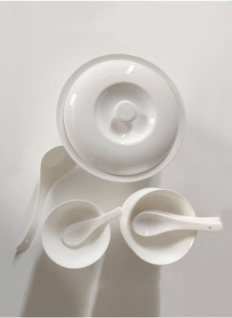 EzzySo 14 Pieces Dinner Set Ceramic Dinnerware Set 6 Bowls and 1 Plate Combination Tableware Set Pure White Soup Set Cookware for 6 People Home Festive Kitchen Use and Gifting  - Image 1