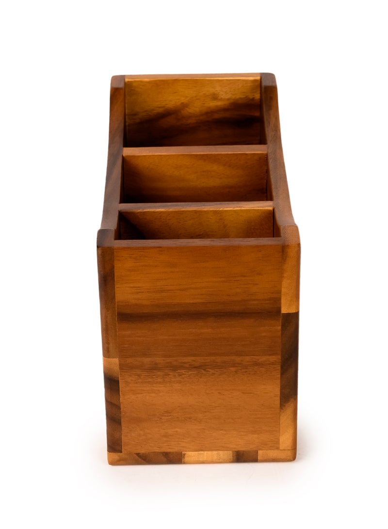 BILLI صندوق حامل أدوات المائدة الخشبي من بيلي أكاسيا – منظم أدوات المائدة من خشب الأكاسيا الفاخر، W11.2 x L26.5 x H14.3 سم، تخزين أدوات المائدة الريفي للمطبخ، طاولة الطعام، أو السطح - Image 3