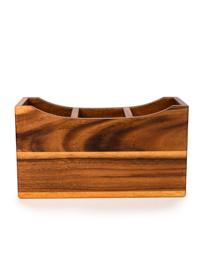 BILLI صندوق حامل أدوات المائدة الخشبي من بيلي أكاسيا – منظم أدوات المائدة من خشب الأكاسيا الفاخر، W11.2 x L26.5 x H14.3 سم، تخزين أدوات المائدة الريفي للمطبخ، طاولة الطعام، أو السطح - Image 4