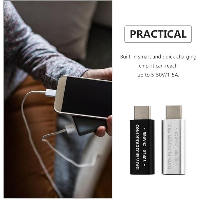 Meenova 2023 UPGRADED USB C DATA BLOCKER PRO, USB-C FEMALE TO USB C MALE ADAPTER, 5A50V 20V3A60W WITH SMART CHIP, SECURITY CONVERTER TO PROTECT DATA, JUICE-JACK DEFENDER PROTECT AGAINST JUICE JACKING, GREY - Image 3