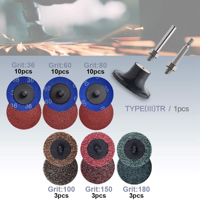 Tshya Quick Change Disc, 40 Pack 2 inch Sanding Discs, with 1/4" Roll Lock Disc Pad Holder for Die Grinder, A/O 36/60/80 Grit, Nonwoven CRS MED Fine, for Surface Preparation/Conditioning(Mix Nylon) - Image 3