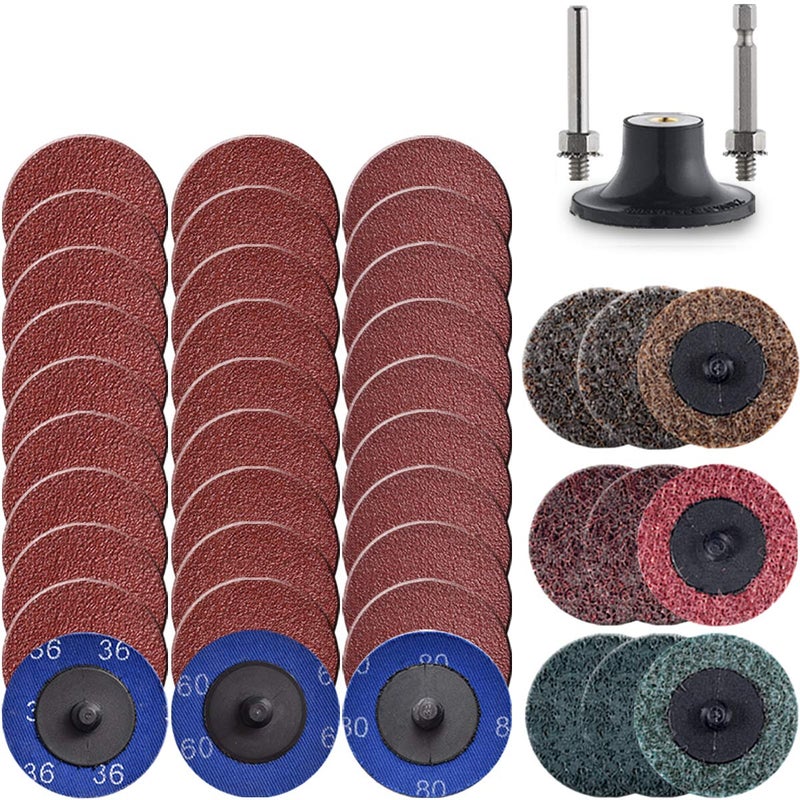 Tshya Quick Change Disc, 40 Pack 2 inch Sanding Discs, with 1/4" Roll Lock Disc Pad Holder for Die Grinder, A/O 36/60/80 Grit, Nonwoven CRS MED Fine, for Surface Preparation/Conditioning(Mix Nylon) - Image 1