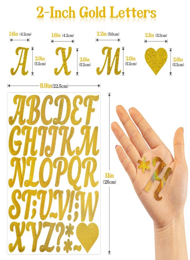 Dizdkizd 2 Inch Gold Letter Stickers, Large Vinyl Holographic Alphabets Self Adhesive Removable ABC Decorations for Graduation Caps, Poster Board, Signs, Crafts, 8 Sheets - Image 2