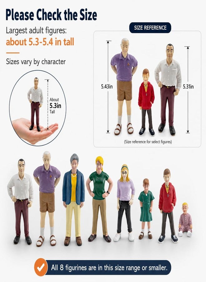HYSTYLE 8 Pcs Miniature People Model 5.3 Inch Family Role Play Figurines Cake Toppers Realistic Detailed Figurine Model Hand Painted Family Pretend Play Figures (Style 1) - Image 2