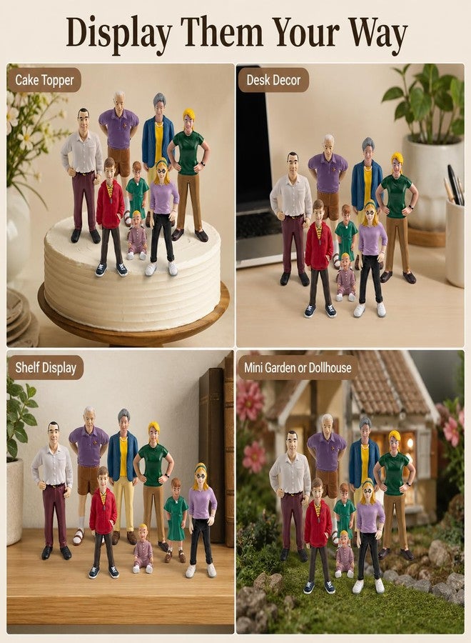 HYSTYLE 8 Pcs Miniature People Model 5.3 Inch Family Role Play Figurines Cake Toppers Realistic Detailed Figurine Model Hand Painted Family Pretend Play Figures (Style 1) - Image 4