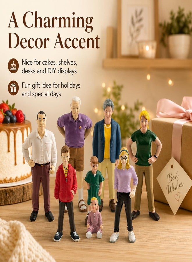 HYSTYLE 8 Pcs Miniature People Model 5.3 Inch Family Role Play Figurines Cake Toppers Realistic Detailed Figurine Model Hand Painted Family Pretend Play Figures (Style 1) - Image 3