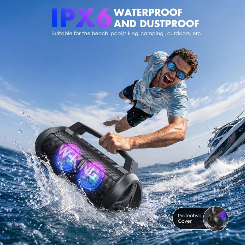 W-KING Portable Bluetooth Speaker, 120W Max/110dB/IPX6/BT5.4/42H/DSP/RGB/4 Drivers/70W Deep Bass/Wireless Stereo Pairing, Large Party Boombox, Must-Have for 4th of July BBQ, Beach & Outdoor Summer Fun - Image 3