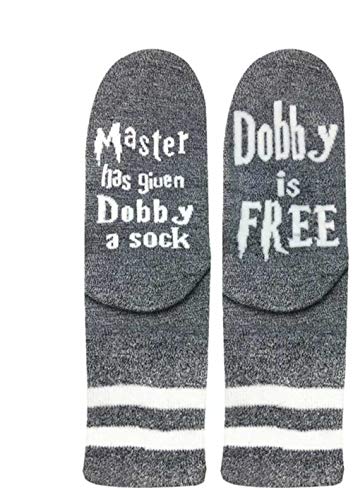 SweetGo Dobby Socks, Dobby Is Free Knitted Words Unisex Combed Cotton Novelty Socks 1 Pack (Light Gray, One Size) - Image 2