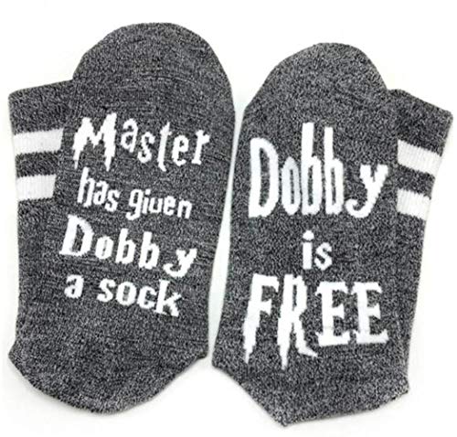 SweetGo Dobby Socks, Dobby Is Free Knitted Words Unisex Combed Cotton Novelty Socks 1 Pack (Light Gray, One Size) - Image 1