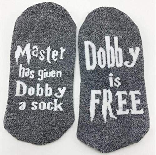 SweetGo Dobby Socks, Dobby Is Free Knitted Words Unisex Combed Cotton Novelty Socks 1 Pack (Light Gray, One Size) - Image 4