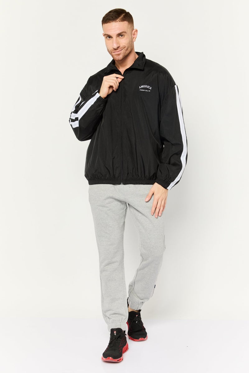 PERRY ELLIS Men Back Logo Long Sleeve Track Jacket, Black  - Image 3