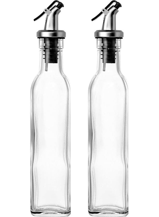 طقم زجاجات زيت وخل زجاجية – 2 قطعة بفوهة سكب معدنية - Image 1
