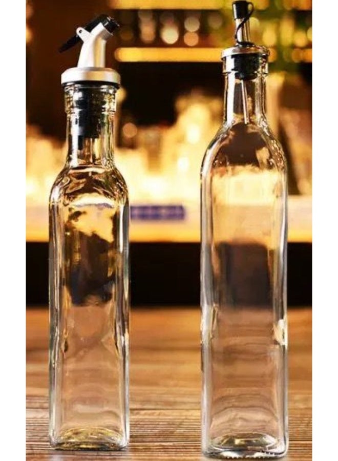 طقم زجاجات زيت وخل زجاجية – 2 قطعة بفوهة سكب معدنية - Image 5