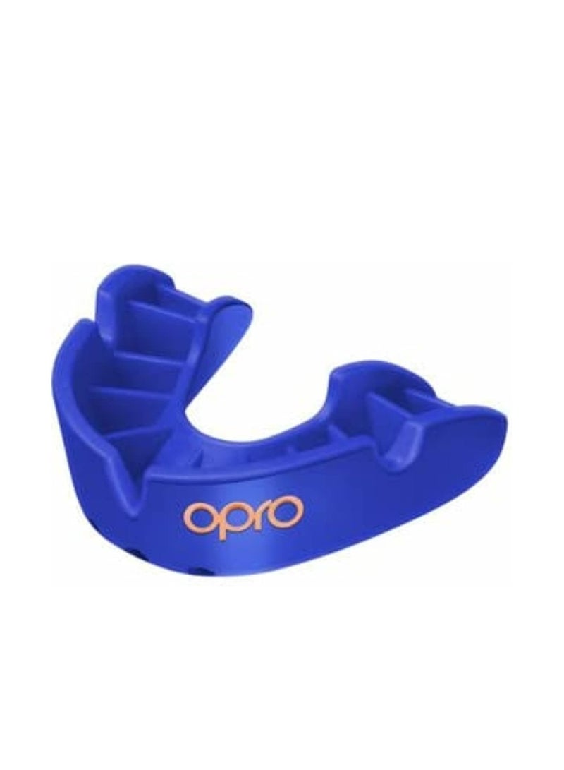 OPRO Self-fit Bronze Adult Mouthguard - Training level mouthguard with durable outer layer, Blue - Image 1