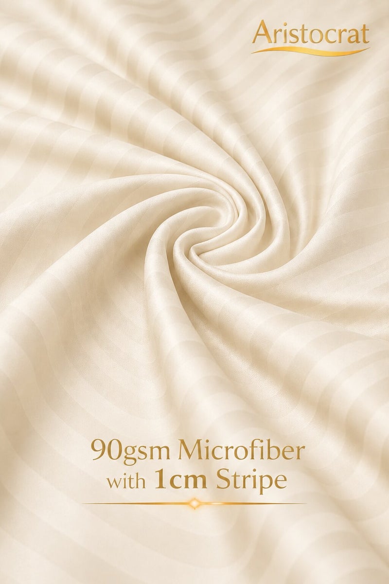 Aristocrat 6-Piece Stripe Microfiber Duvet Cover Set | King | Includes 1 Duvet Cover (240x260cm), 1 Deep Pocket Fitted Sheet (200x200+30cm) & 4 Pillowcases (53x75+15cm) | Ultra Soft, Breathable & Wrinkle Resistant | Cream - Image 3